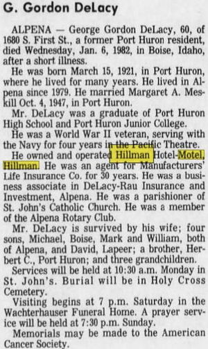 Hillman Motel - Jan 1982 Former Owner Passes Away